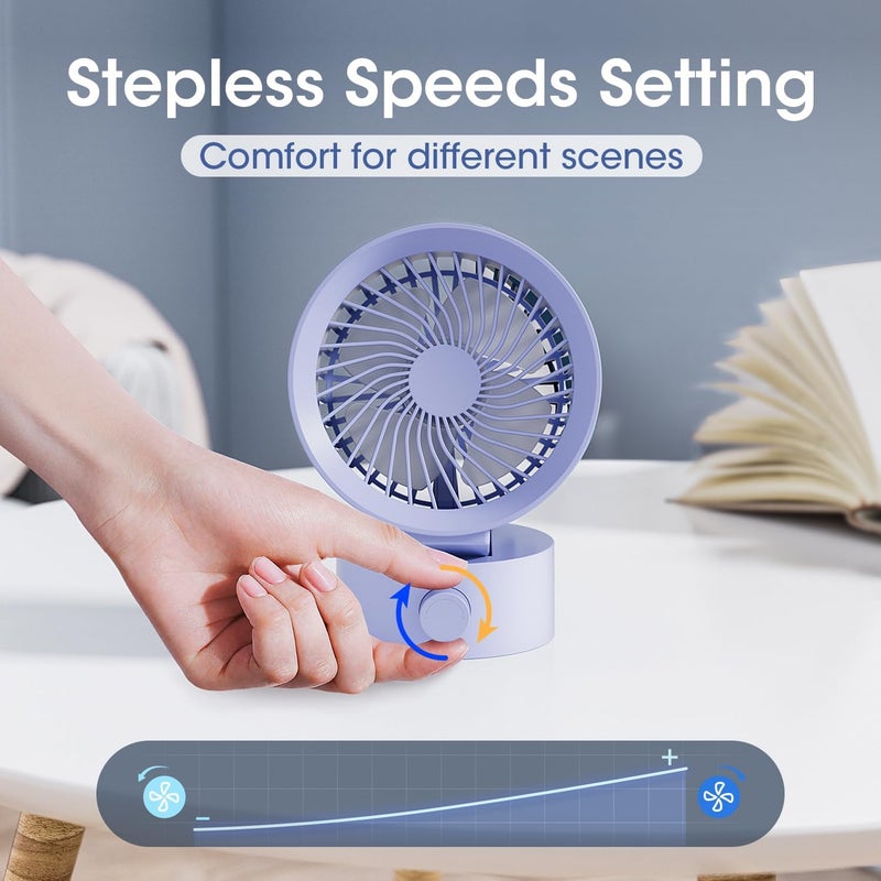 KinYiLO USB Desk Fan Small Quiet, Stepless Speed Mini Fans for Home Office Dorm Desktop, Portable Travel Personal Cooling, Plug In USB Powered, Purple - Image 3